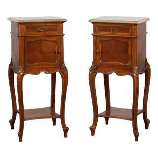 Louis XV Nightstands with Marble Tops, France, 1900s, Set of 2 For Sale
