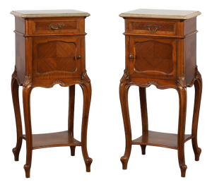 Louis XV Nightstands with Marble Tops, France, 1900s, Set of 2