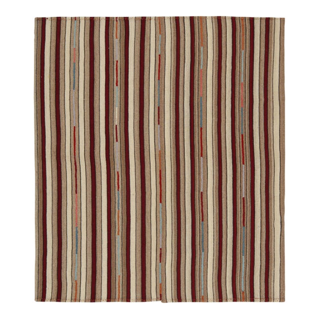 Shahsavan Palas Persian Kilim in Red, Beige-Brown Stripes by Rug & Kilim For Sale