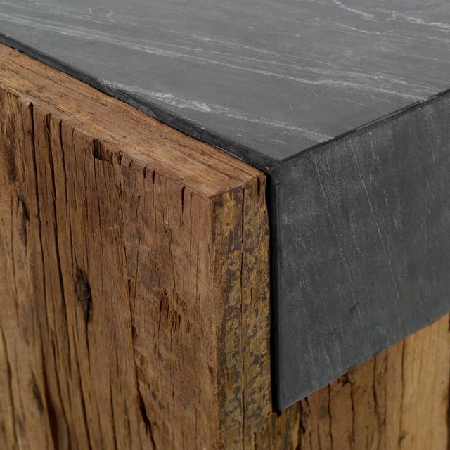 Contemporary Reclaimed Wood Grey Stone Side Table For Sale - Image 3 of 3