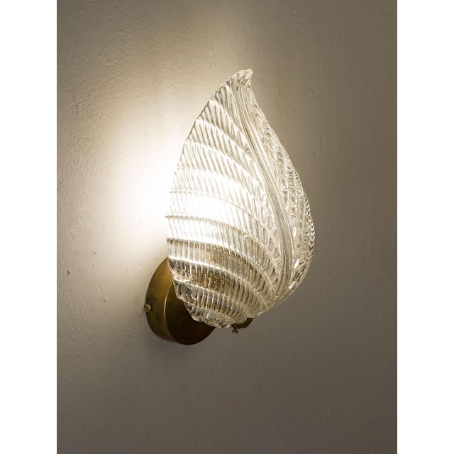 1930s Murano Glass and Brass Wall Lamps attributed to Ercole Barovier, 1930s, Set of 2 For Sale - Image 5 of 13