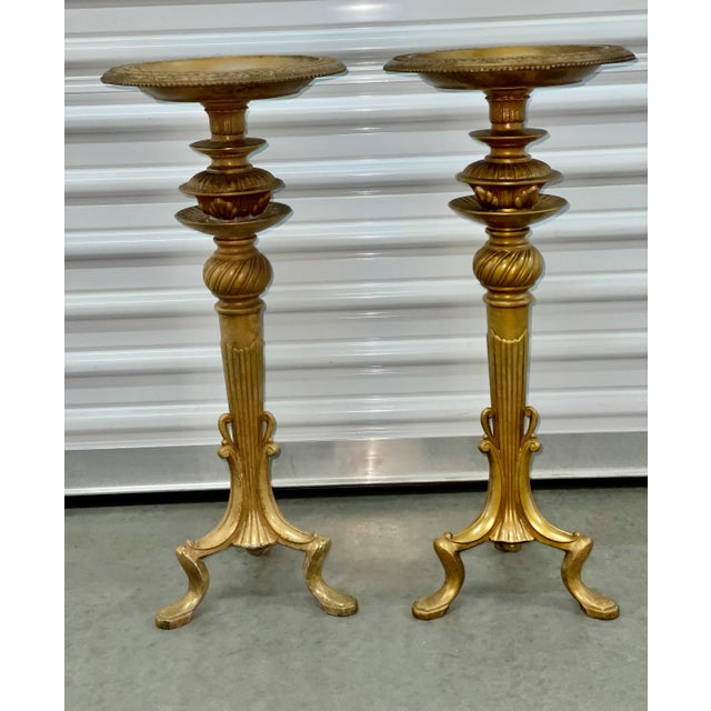 Art Deco French Provincial Brass Tripod Torchieres Candle Holders - A Pair For Sale - Image 10 of 10