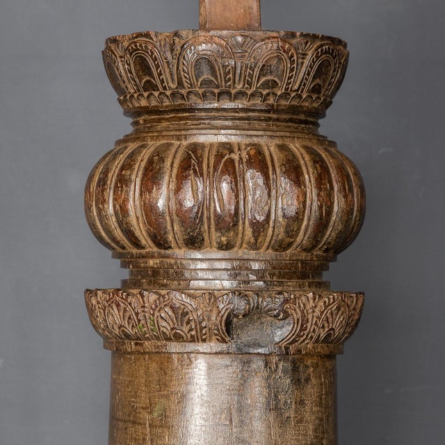 Wood 19th Century Indian Handcarved Architectural Columns, 1860s, Set of 2 For Sale - Image 7 of 16