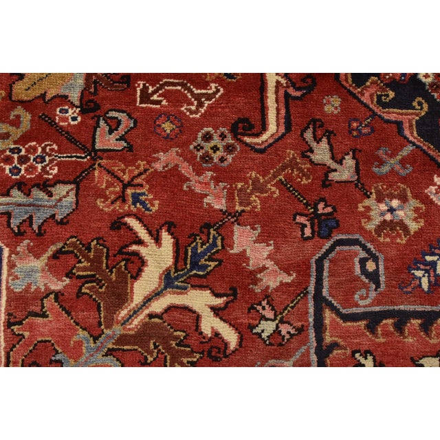 Heriz Rug 9'9'' X 12'10'' Red Wool Vintage Traditional Hand-Knotted Carpet For Sale - Image 11 of 15