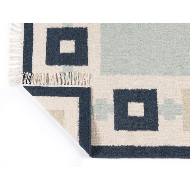 Part & Parcel Goods Wool Chain Rug 10' x 14', Sky Blue, Navy, Celadon and Eggshell For Sale - Image 4 of 5