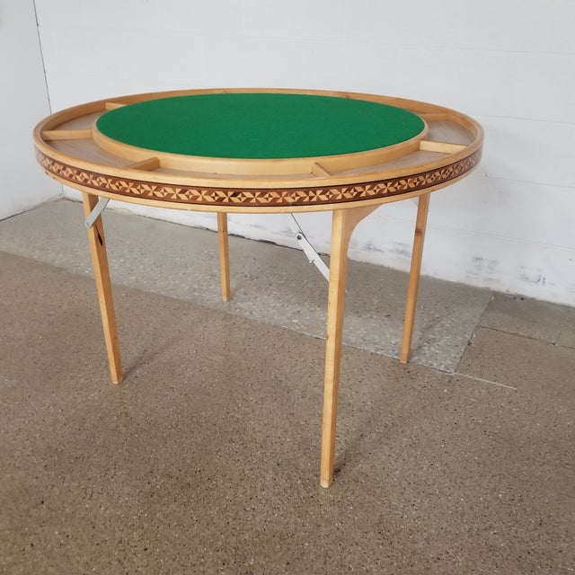 Mid 20th Century Inlaid Handmade Round Folding Poker Game Table Chairish
