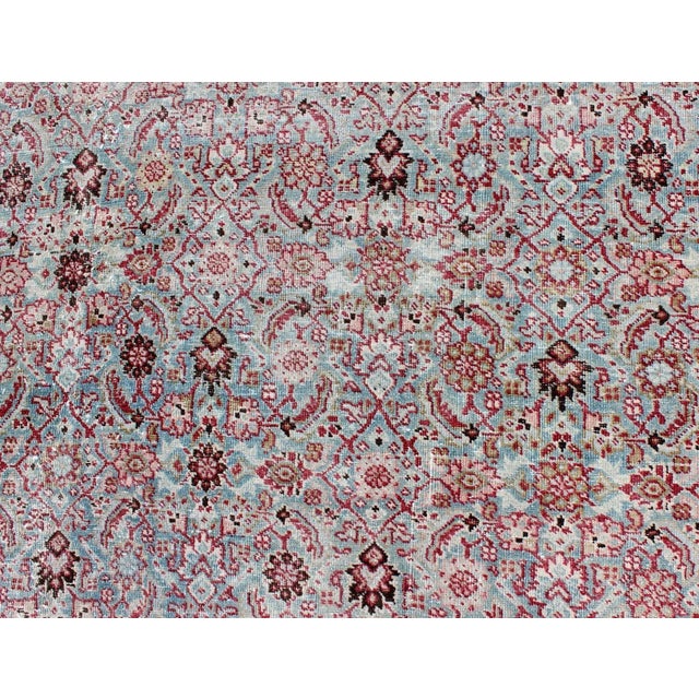 Blue Antique Persian Tabriz Rug With All-Over Geometric Design in Light Blue and Rose Red 7'4 X 11'1 For Sale - Image 8 of 12