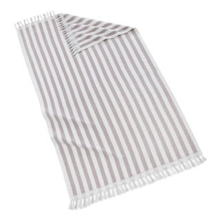Cannes Striped Beach Towel with Fringe, Gray/White For Sale