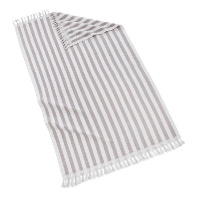 Cannes Striped Beach Towel with Fringe, Gray/White For Sale
