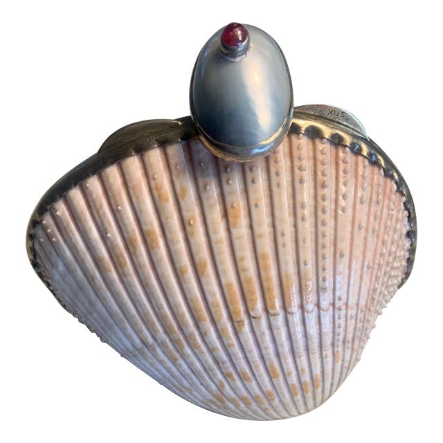 Marguerite Stix Shell Minaudiere with a Pearl and Cabochon Ruby Clasp circa 1965 For Sale