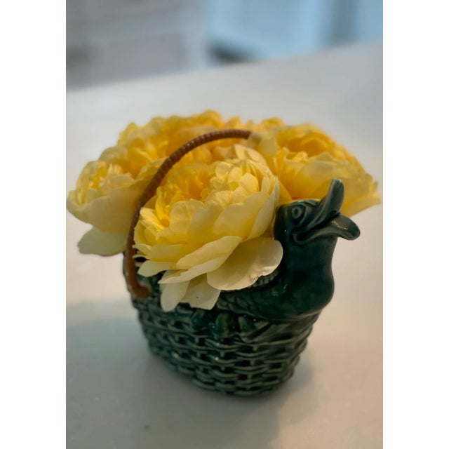 Traditional Ceramic Flower Vase Duckling in Basket For Sale - Image 3 of 10