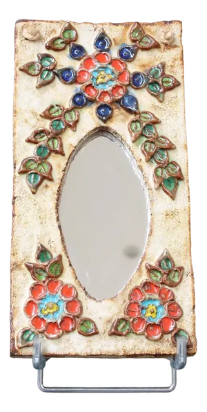 Vintage French Ceramic Wall Mirror with Flower Motif by La Roue, 1960s