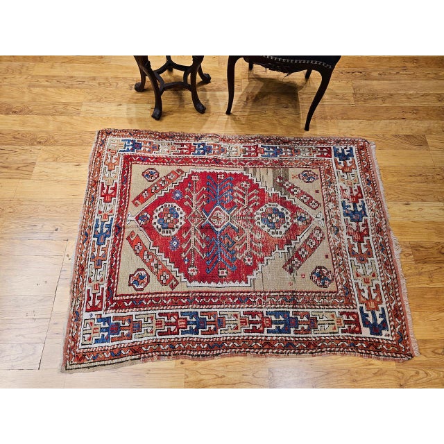 19th Century Handwoven Anatolian Village Area Rug, Wool, Vegetable Dyed' 4' x 5' For Sale - Image 9 of 18