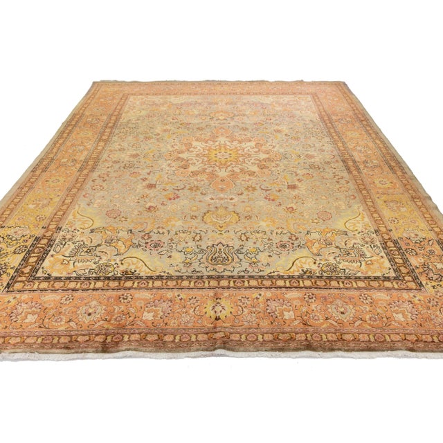 Vintage Persian Tabriz Silk and Wool Rug in Gray and Peach With Medallion Motif For Sale - Image 10 of 10