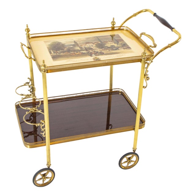Brass Serving Trolley with Removable Tray, 1950s For Sale