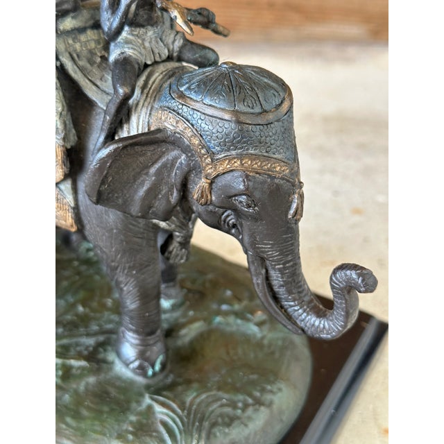 Sculptural Cold Painted Metal Bronze Elephant Tole Palm Tree Figure For Sale - Image 10 of 12
