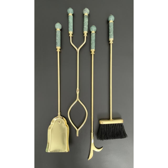 Vintage Green Marble Fireplace Tools - Set of 5 For Sale - Image 9 of 18
