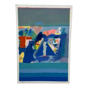 1960s Whimsical Nude Art Blue Lithograph Ca Artist D Borthwick