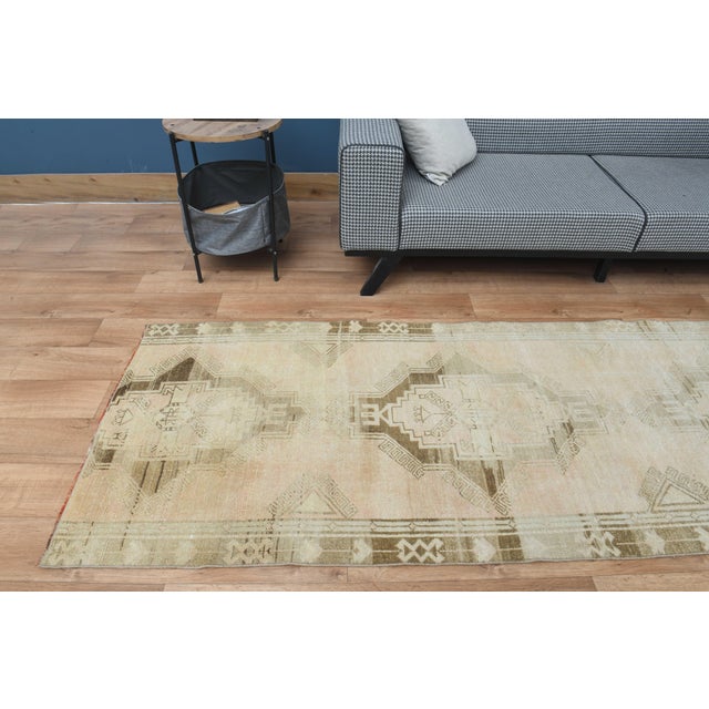 Beige 1970s Vintage Handmade Wool Cotton Turkish Beige Runner Rug For Sale - Image 8 of 11