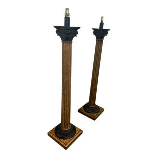 1980s Kreiss Neoclassical Wood Standing Column Lamps With Dimmers - Set of 2 For Sale