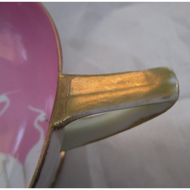 Seven Lucky Cranes Pink by Tame and Nakamura Imperial Nippon Art Deco Double Handled Pedestal Soup For Sale - Image 11 of 15
