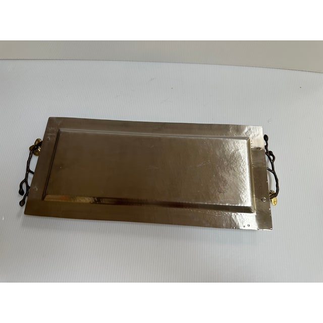 Michael Aram Sign Gold Plated Orchid Flowers Hammered Silver Tone Shine Serving Tray 17"x 7" For Sale - Image 15 of 18