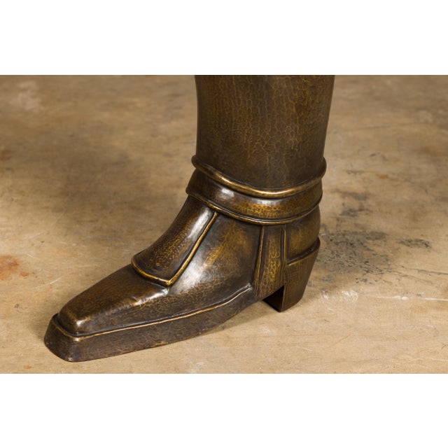 English 1920s Hand-Hammered Copper and Brass Musketeer Boot Umbrella Stand For Sale - Image 11 of 12
