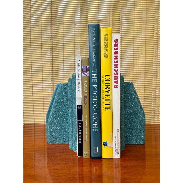 Vintage Faux Granite Stone Postmodern Handcrafted Bookends. Circa 1980s Feature a 1980s Postmodern ArtDeco Revival design...