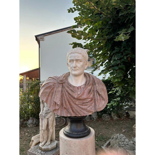 Huge Bust of Roman Emperor, 1950, Marble For Sale - Image 4 of 12