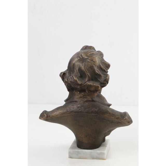 Vintage Ludwig Van Beethoven Bronze Bust Statue Marble Base Sculpture Classic For Sale - Image 4 of 13