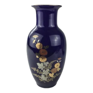 Cobalt Porcelain Vase Gold and Silver Leaf Hand Painted