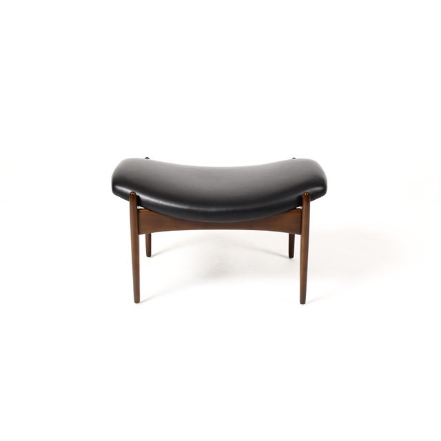 #1900 — Danish Modern / Mid Century Mahogany Ottoman / Foot stool — Kofod Larsen for Selig — Black Leather Wonderful...