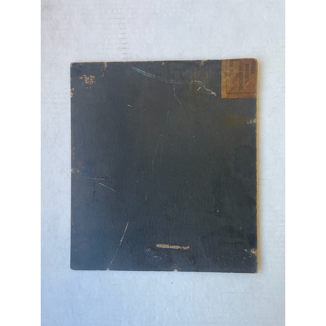 Sky Blue Likely 19th Century American Folk Landscape Painting on Artist's Board Featuring River, Forest, and Mountain Scene.. For Sale - Image 8 of 10