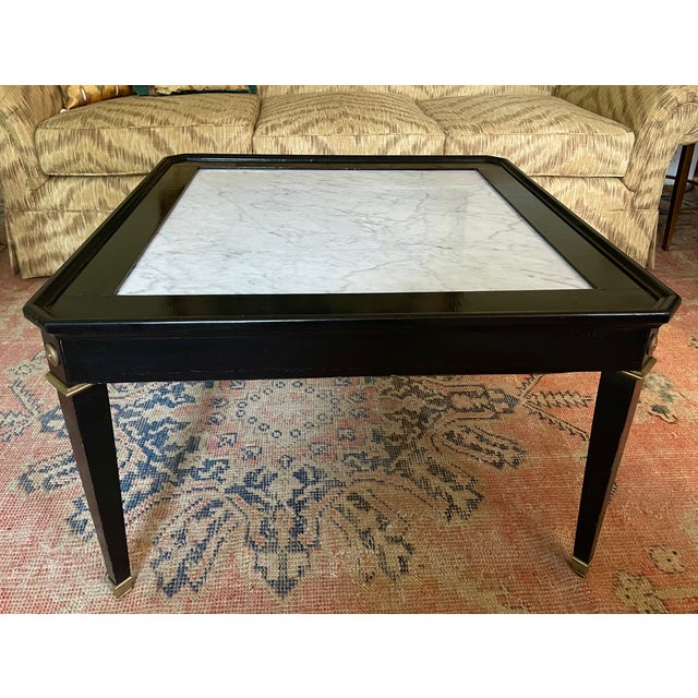 Maison Jansen Black Lacquered Coffee Table With Carrera Marble Inset ...