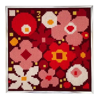 1970s Framed "Flower Power" Needlepoint For Sale