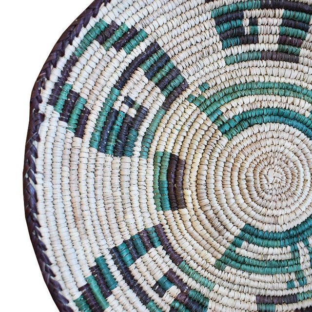 Early 21st Century Large Round Green and Brown Woven Basket - Mexico For Sale - Image 5 of 6