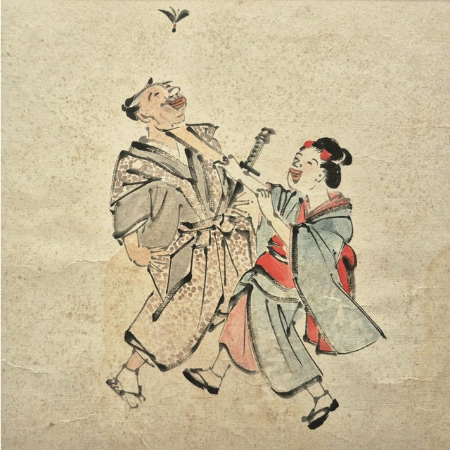 Japanese Set of 4 Antique Japanese Edo Era Comical Paintings / Early Manga – Newly Framed For Sale - Image 3 of 9