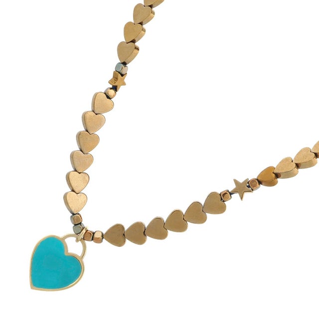 Asian Azure Heartbeat Gold Necklace For Sale - Image 3 of 10