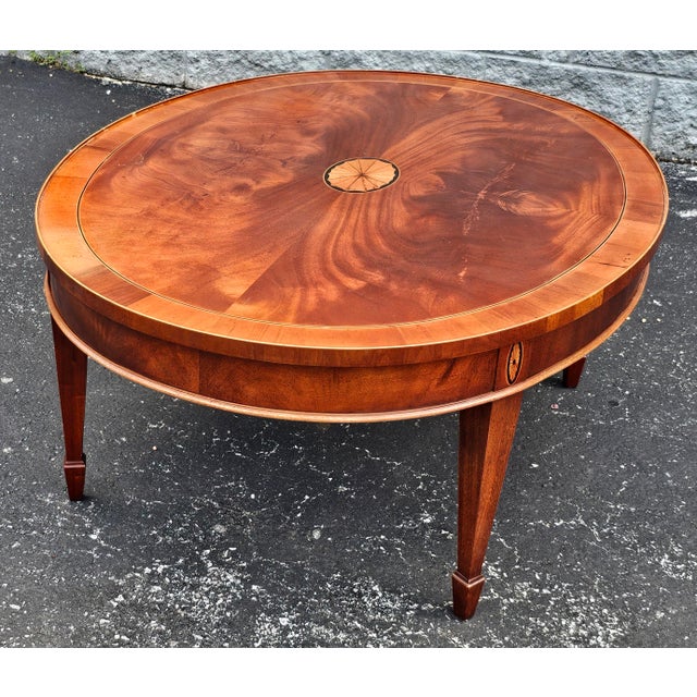 Hekman Furniture Hekman Copley Place Mahogany and Yew Inlaid Oval Coffee Table For Sale - Image 4 of 12