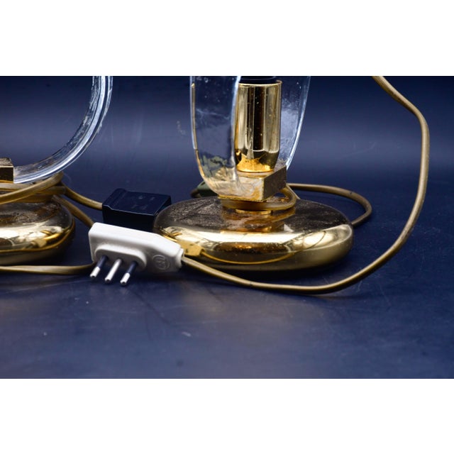 1970s Set of 2 Murano Glass "Swan Shape" Table Lamps Trasparent Leaves For Sale - Image 10 of 10