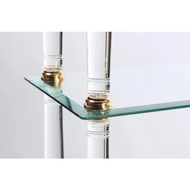 Neoclassic Modern Lucite and Brass Etagere For Sale - Image 4 of 8