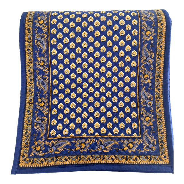 Williams Sonoma Blue and Yellow French Country Floral Large Table Runner For Sale