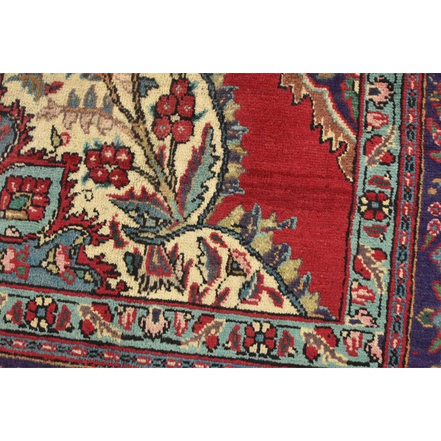 Tabriz Rug 6’10” X 10’2” Red Wool Traditional Semi-Antique Hand-Knotted Carpet For Sale - Image 4 of 15