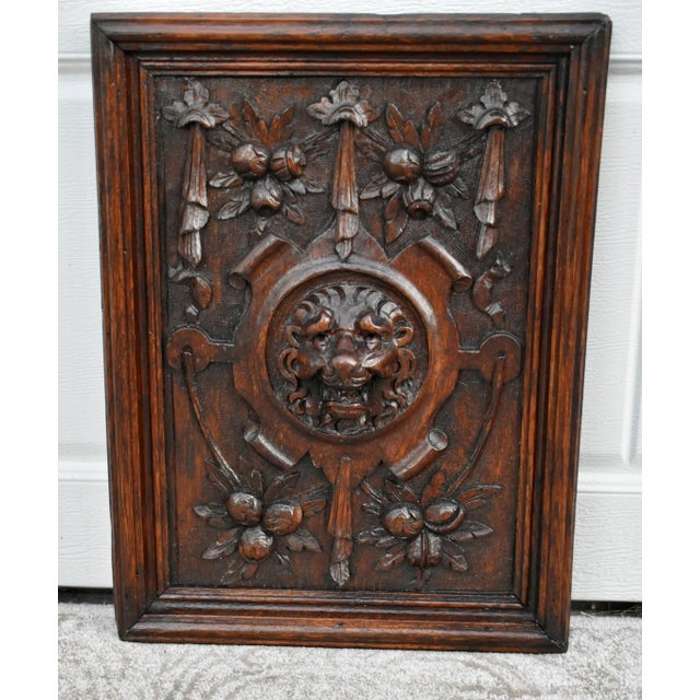 Antique Carved Oak Plaque Tudor Lion Wall Panel Wood Relief Head Mask Victorian For Sale - Image 11 of 11