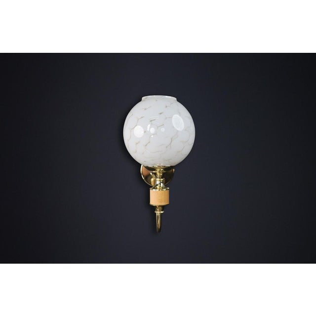 Mid-Century Modern Brass and Art Glass Wall Sconce, Czech Republic, 1970s For Sale - Image 6 of 9