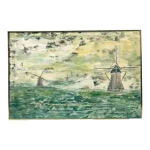 20th Century French Windmill Oil on Canvas Painting