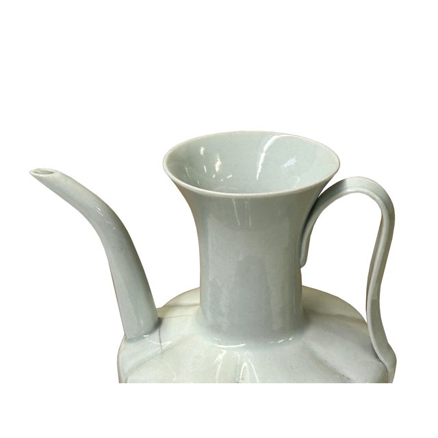 Celadon Chinese Porcelain Light Celadon White Plain Minimalistic Art Vase For Sale - Image 8 of 10