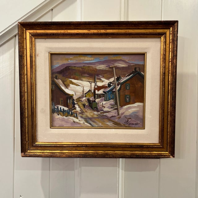 Late 20th Century Original Signed Impressionist Oil Painting of Canadian Village in Quebec by Louise Lecor Kirouac For Sale - Image 12 of 12