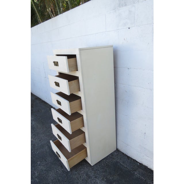 Late 20th Century Hollywood Regency Painted Woven Wicker Tall Narrow Lingerie Jewelry Chest For Sale - Image 4 of 13