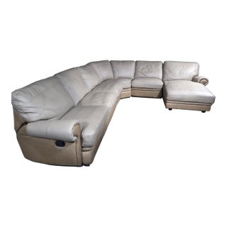 Large Curved Modular Leather Sectional With Chaise – 6 Piece Contemporary Lounge Sofa For Sale